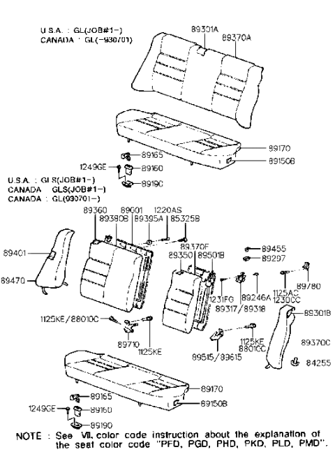 1991 Hyundai Elantra Rear Seat Cushion Cover Diagram for 89195-28101-PHD