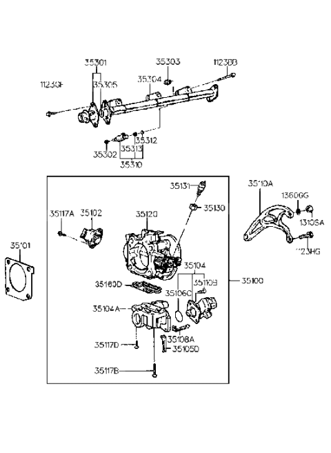 1995 Hyundai Elantra Throttle Body & Injector (SOHC) Diagram