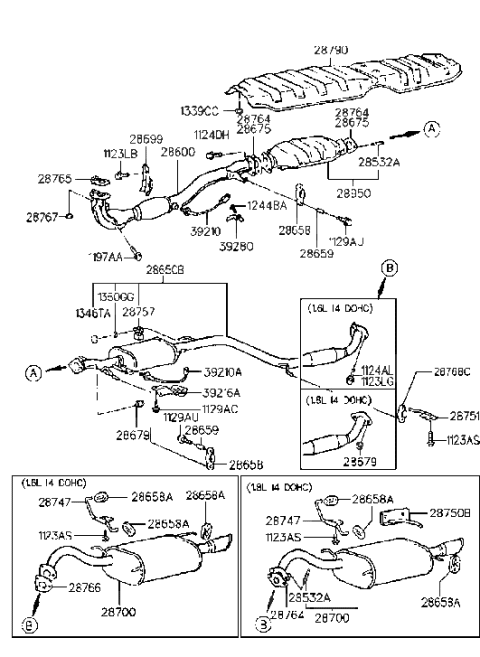 1995 Hyundai Elantra Center Exhaust Pipe Diagram for 28650-28464