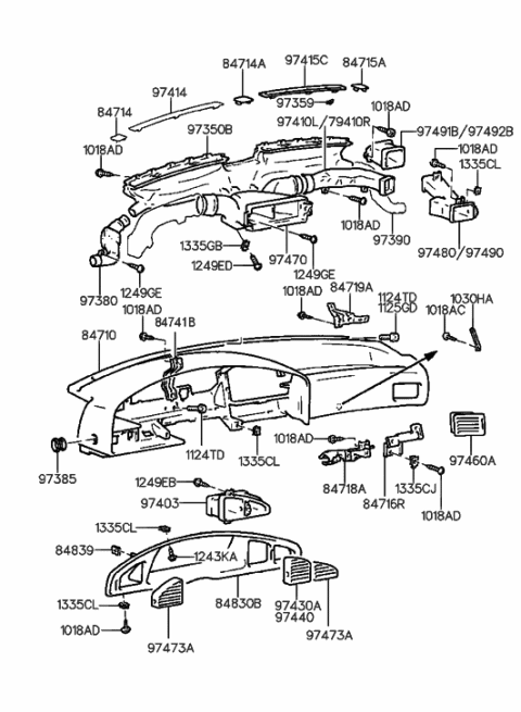 1995 Hyundai Elantra Clip-Defroster Nozzle Cover Diagram for 97359-28001