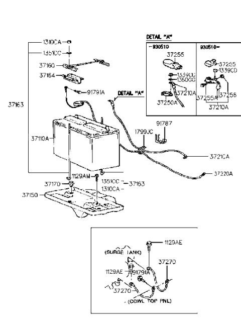 1992 Hyundai Elantra Cable Assembly-Battery(-) Diagram for 37220-28000