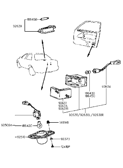 1992 Hyundai Elantra Door Lamp Socket Assembly Diagram for 92634-28200