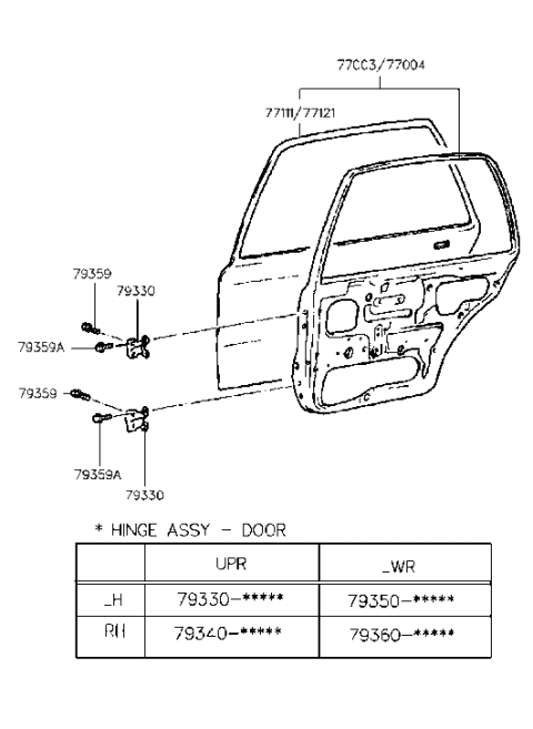 1995 Hyundai Elantra Hinge Assembly-Door Diagram for 79340-28000-D