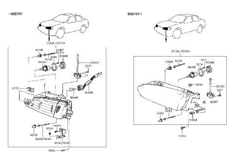 1995 Hyundai Elantra Screw-Headlamp Adjusting Diagram for 92153-28050