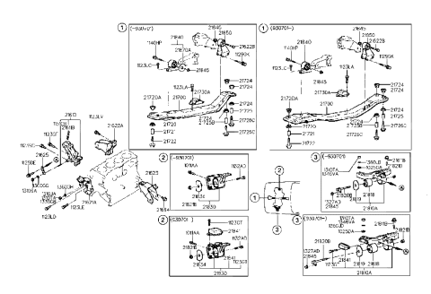 1992 Hyundai Elantra Engine & Transaxle Mounting Diagram