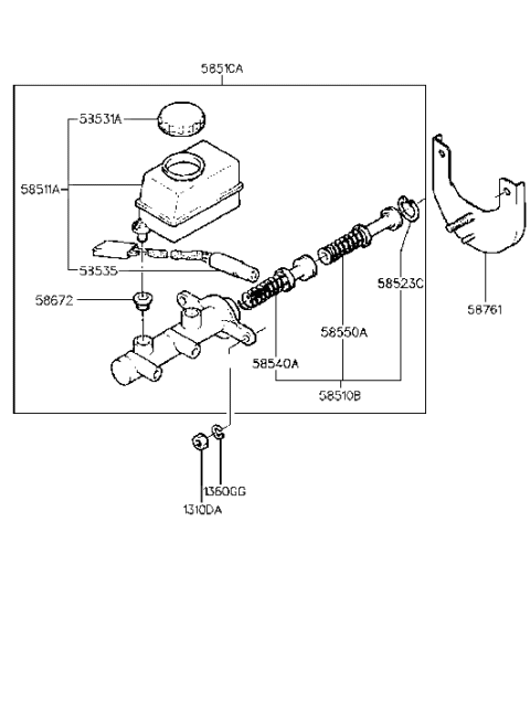 1994 Hyundai Elantra Cylinder Assembly-Brake Master Diagram for 58510-28100