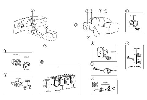 1995 Hyundai Elantra Air Conditioning Switch Assembly Diagram for 93720-28010