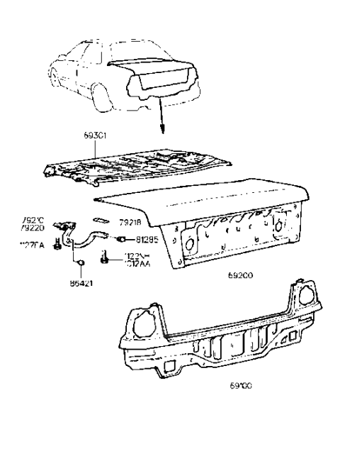 1995 Hyundai Elantra Panel Assembly-Rear Package Tray Diagram for 69300-28300