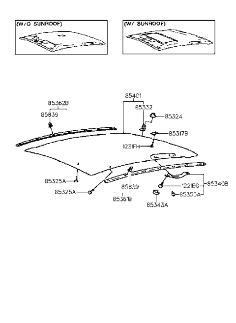 1994 Hyundai Elantra Headlining Assembly Diagram for 85301-28100-BP