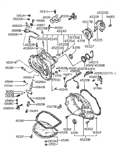 1993 Hyundai Elantra Bracket-TRANSAXLE ELECENTERONIC Parts Diagram for 42510-33500