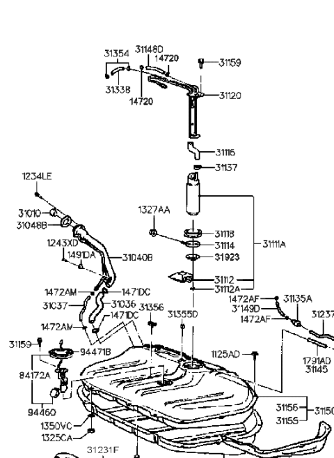 1991 Hyundai Elantra Tank Assembly-Fuel Diagram for 31150-28150