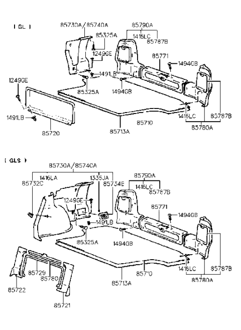 1995 Hyundai Elantra Grille-Luggage Side Trim Diagram for 85734-28100-AQ