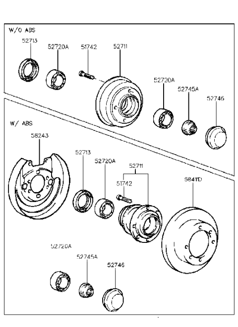1992 Hyundai Elantra Rear Wheel Hub Diagram for 52751-28000