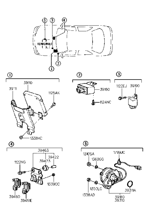 1992 Hyundai Elantra Engine Control Module Unit Diagram for 39110-33490