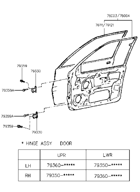 1993 Hyundai Elantra Panel-Front Door Diagram