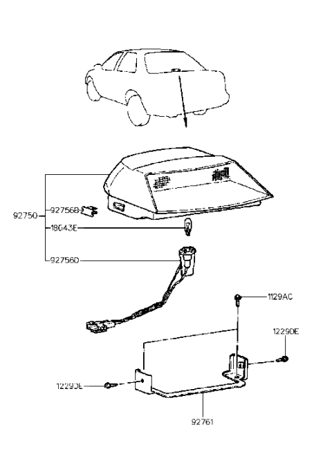 1993 Hyundai Elantra Lamp Assembly-High Mounted Stop Interior Diagram for 92750-28000-AQ