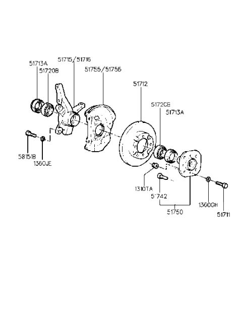 1993 Hyundai Elantra Front Wheel Bearing Diagram for 51720-21100