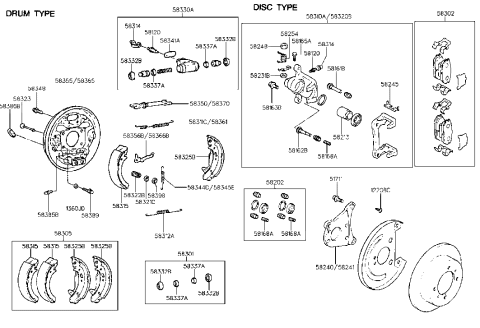 1995 Hyundai Elantra Shoe & Lining Kit-Rear Brake Diagram for 58305-28A60