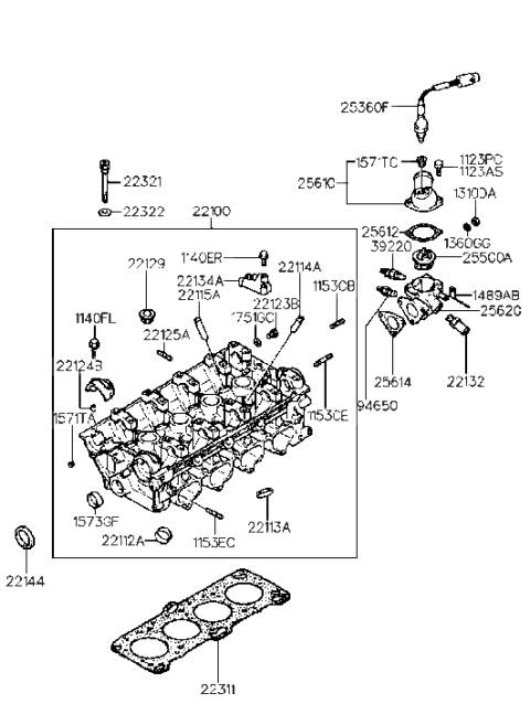 1994 Hyundai Elantra Head Assembly-Cylinder Diagram for 22100-33020