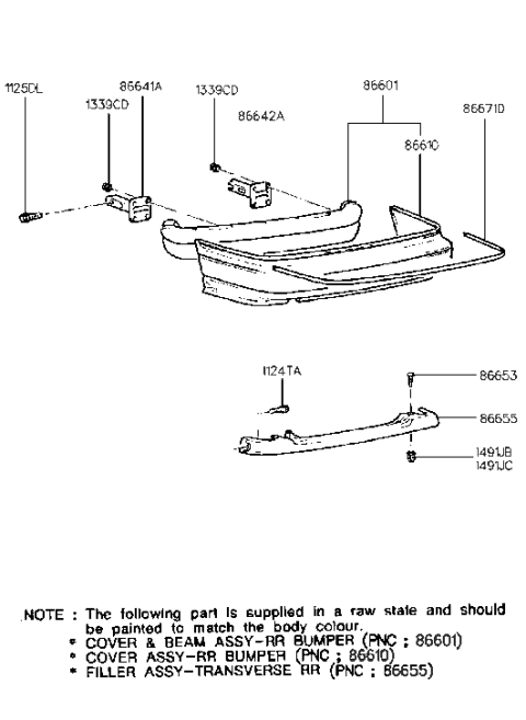 1991 Hyundai Elantra Filler-Transverse,Rear Diagram for 86655-28000