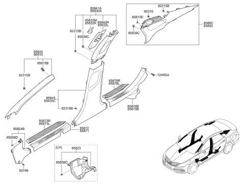 2015 Hyundai Azera Trim Assembly-Rear Door Scuff RH Diagram for 85885-3V605-RY
