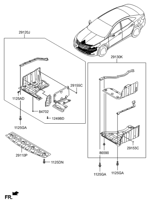 2015 Hyundai Azera Panel Assembly-Under Cover,Front Diagram for 29110-3V500