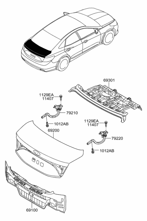 2016 Hyundai Azera Back Panel & Trunk Lid Diagram