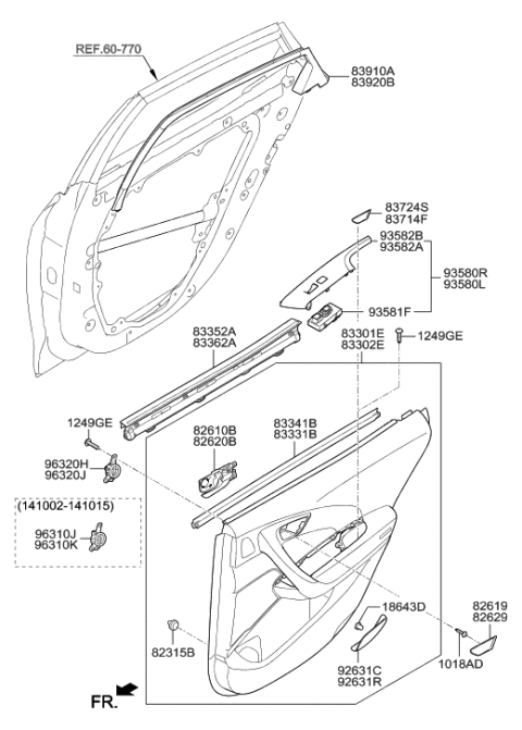 2015 Hyundai Azera Rear Power Window Sub Switch Assembly,Right Diagram for 93580-3V912-NNA