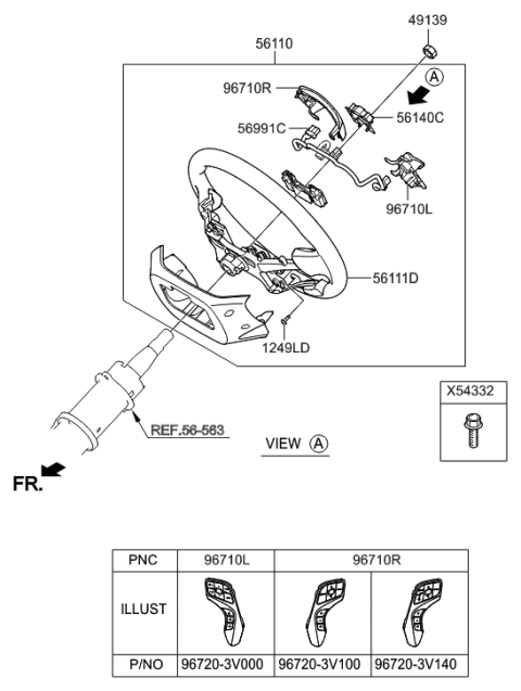 2016 Hyundai Azera Steering Remote Control Switch Assembly, Right Diagram for 96720-3V200-HVD