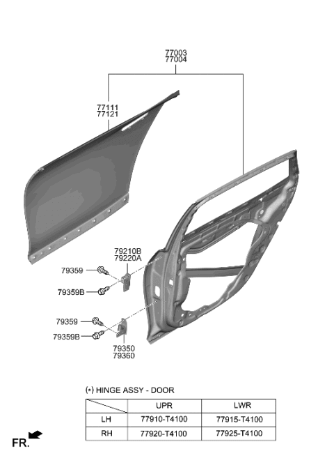 2023 Hyundai Genesis G90 Rear Door Panel Diagram
