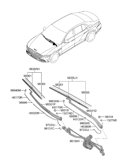 2023 Hyundai Genesis G90 Rail Spring-Wiper Blade,Driver Diagram for 98355-A9000