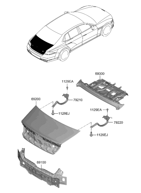 2023 Hyundai Genesis G90 Back Panel & Trunk Lid Diagram