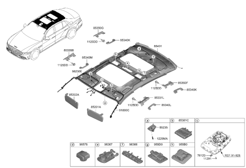 2023 Hyundai Genesis G90 Sunvisor & Head Lining Diagram