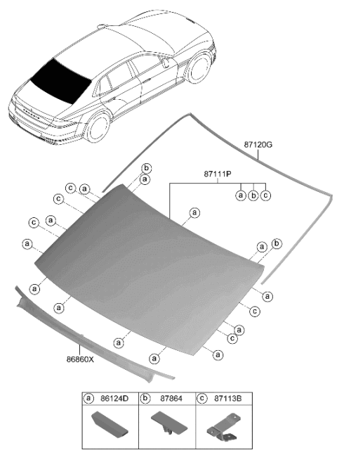 2023 Hyundai Genesis G90 Rear Window Glass & Moulding Diagram