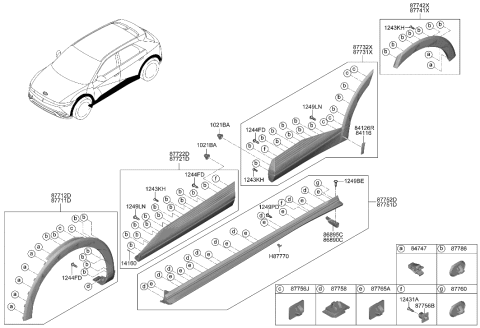 2023 Hyundai Ioniq 5 Clip -Waist Line Moulding Mounting Diagram for 87756-2F010