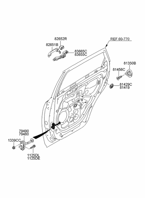 2012 Hyundai Veracruz Checker Assembly-Rear Door,LH Diagram for 79480-3J000