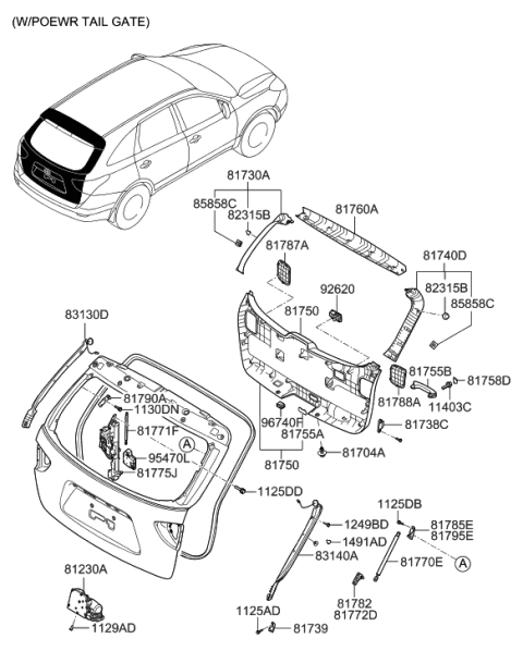 2009 Hyundai Veracruz Panel Assembly-Tail Gate Trim Diagram for 81750-3J001-WK