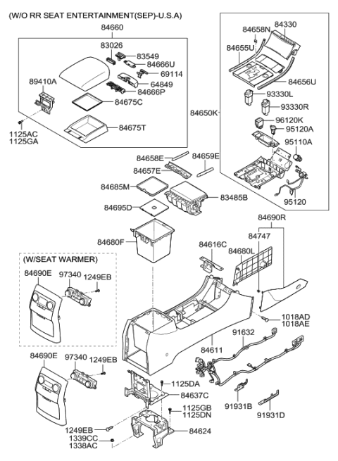 2006 Hyundai Veracruz Floor Console Diagram 1