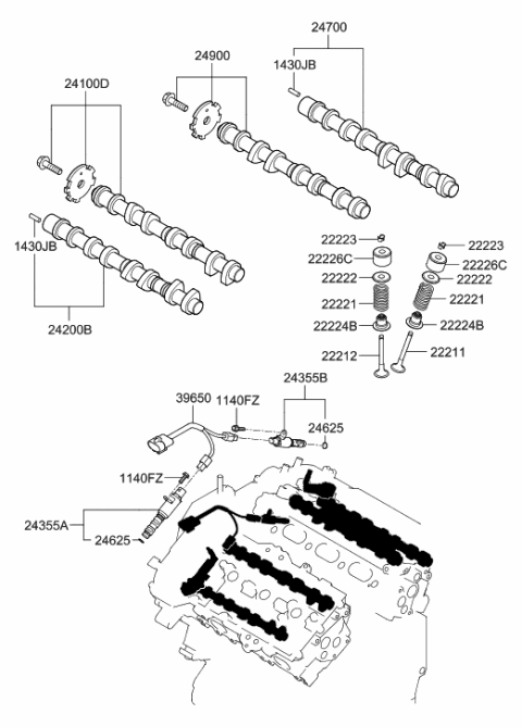 2009 Hyundai Veracruz Camshaft Assembly-Exhaust,LH Diagram for 24200-3C707