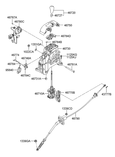 2012 Hyundai Veracruz Lever-Gear Shift Diagram for 46710-3J000