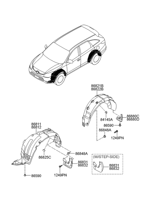2009 Hyundai Veracruz Front Wheel Mud Guard Assembly, Right Diagram for 86860-3J000