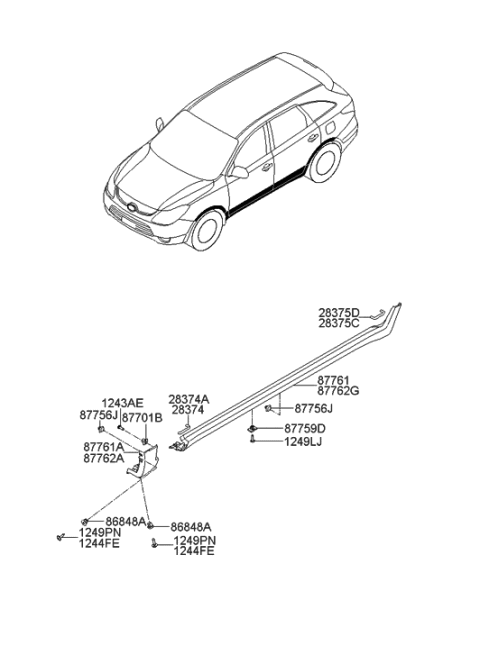 2009 Hyundai Veracruz Moulding-Side Sill Front,RH Diagram for 87754-3J000