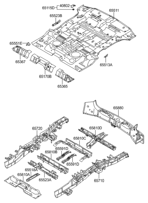 2012 Hyundai Veracruz Crossmember Assembly-Rear Floor<B> Diagram for 65820-3J200