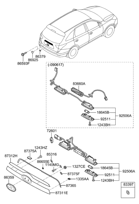 2011 Hyundai Veracruz Strip-Rear Garnish Diagram for 87313-3J000