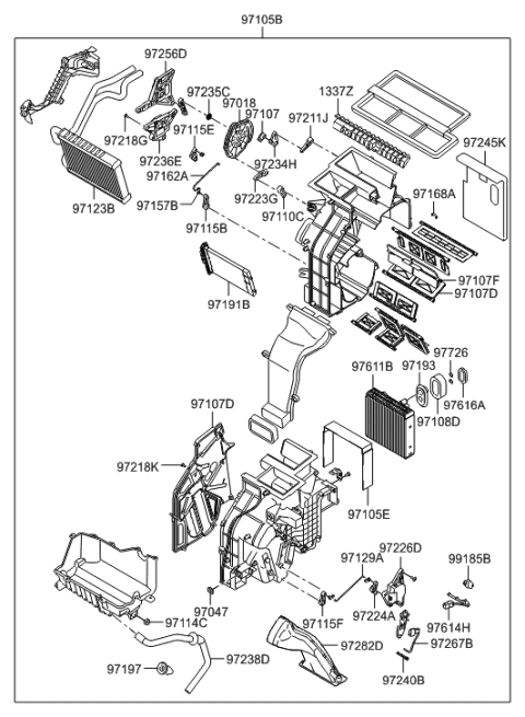 2012 Hyundai Veracruz Heater & Evaporator Assembly Diagram for 97205-3J250