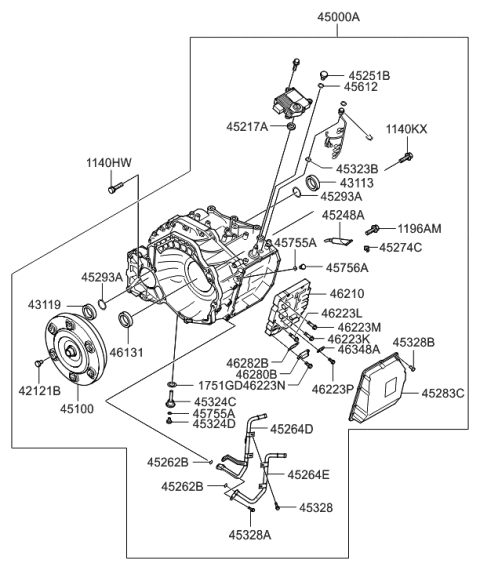 2007 Hyundai Veracruz Ata & Torque Converter Assembly Diagram for 45000-24500
