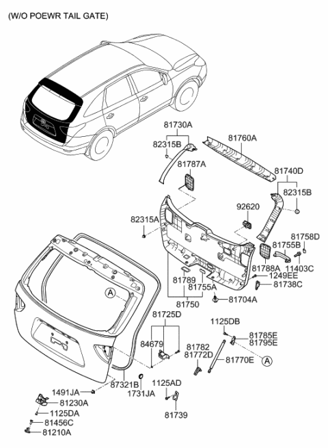 2012 Hyundai Veracruz Trim-Tail Gate Diagram 1