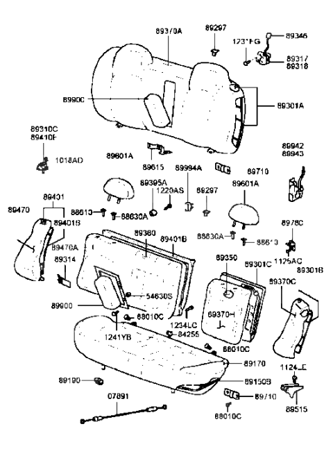 2000 Hyundai Sonata Frame & Pad Assembly-Seat Back Side,RH Diagram for 89650-38201