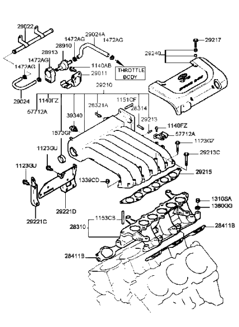 2000 Hyundai Sonata Tank Assembly-Surge Air Intake Diagram for 29210-37202
