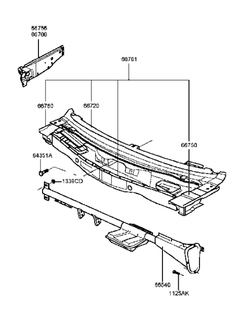 2001 Hyundai Sonata Panel-Cowl Side Outer Upper,RH Diagram for 66766-38100
